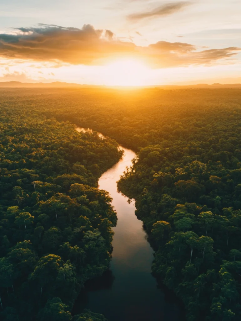 Rio cercado de floresta na Amazônia