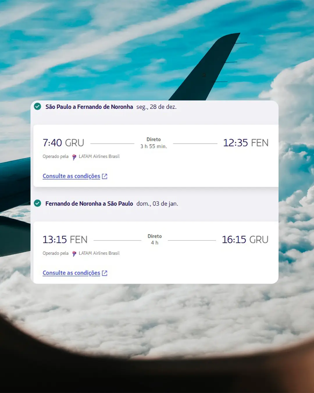 Voos diretos São Paulo (GRU) e Fernando de Noronha (FEN) pela LATAM